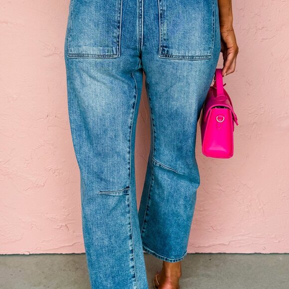 Dusk Blue High Waist Wide Leg Barrel Cropped Jeans - Picture 2 of 8